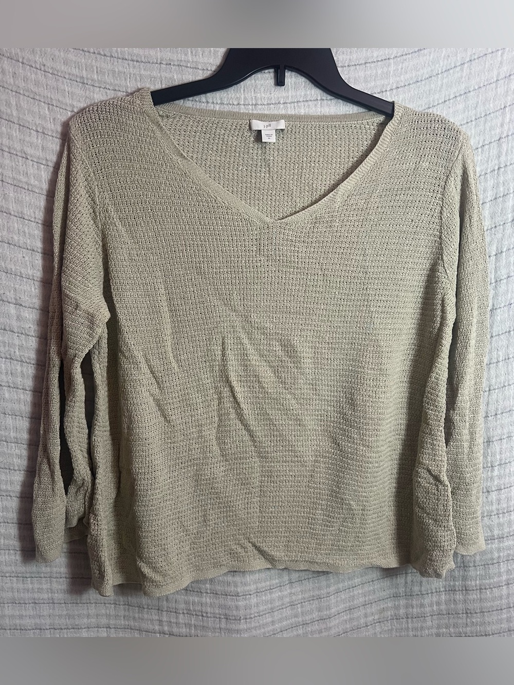 J. Jill Light Beige V-Neck Waffle Knit Sweater